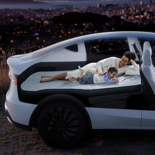 4.5inch Foam Mattress for Tesla Model Y/Juniper / 3, Full Size Bed, Vacuum Compression, Roadtrip, Job Shifts, Nap, Camping, Cigarette Lighter Extend Cord and Eyemask Provided