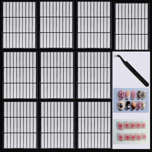 10 Sheets Double Sided Nail Tape for Press On Nails Double Sided Tape Nail Art Display Strip Tape for Nail Packaging Storage Display Salon Supplies Organizer with Tweezer