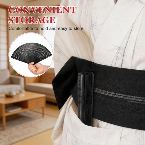 SEWACC Silk Folding Fan Hand Held Wood Hand Fan Chinese Japanese Vintage with Tassels for Women Ladies Home Decoration Black