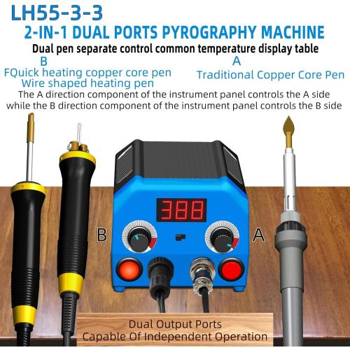 LH55-3-3 Wood Burner kit Wood Burning Tool Pen 200~750℃, Wood Burning kit with Digital Thermometer Temperature Adjustable Temperature 3 pyrographic Wood Burning pens 37 Wood Burning Pen Tips
