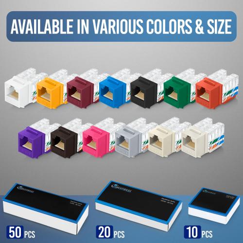 Everest 90° Angled RJ45 Cat6 Keystone Jacks 100-Pack in Blue - Slim Profile Female RJ45 Connectors - Cat 6 Keystone Jack - Compatible with 90° Angled Speed Termination Tool - easyJACK (B094WB91H3)