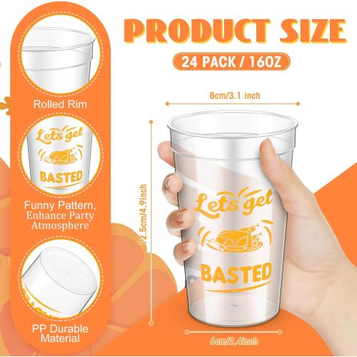 12 Pack 16 oz Thanksgiving Reusable Plastic Cups Thanksgiving Stadium Cups Gobble Design Thanksgiving Party Supplies Clear Fall Cups for Dinner Celebration Friendsgiving Party (Stylish)