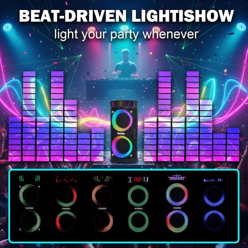 Large Party Speaker with Dual 6.5 Inch Woofers, 200W Peak Powerful Sound, TWS & 6 EQ Modes, Type-C Charging, LED Light Show, Wireless Microphone for Outdoor Parties