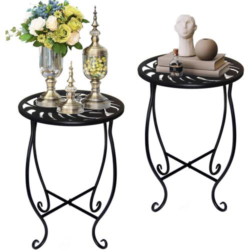 Small Side Tables for Small Space, 2 Pack Metal Outdoor Indoor Side Table, Weather Resistant Mini Metal Round Side Table Pool Chair Side Table for Patio Yard Porch Balcony Garden Bedside, Black