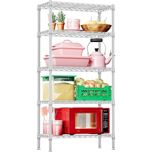 IZEUK 5 Tier White Metal Storage Shelves, Heavy Duty Wire Shelving Rack for Garage, Kitchen, Bathroom, Laundry, or Closet Organization, 1250 lbs Capacity, 11.8 D x 29.5 W x 59.5 H
