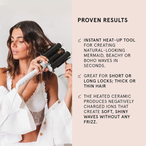 BONDIBOOST Wave Wand Hair Curling Iron Wand [32 mm], 1.25 Inch Ceramic Tourmaline Triple Extra Large Barrels   Long Lasting, Natural Looking Waves   Instant Heat Up for Fast Styling