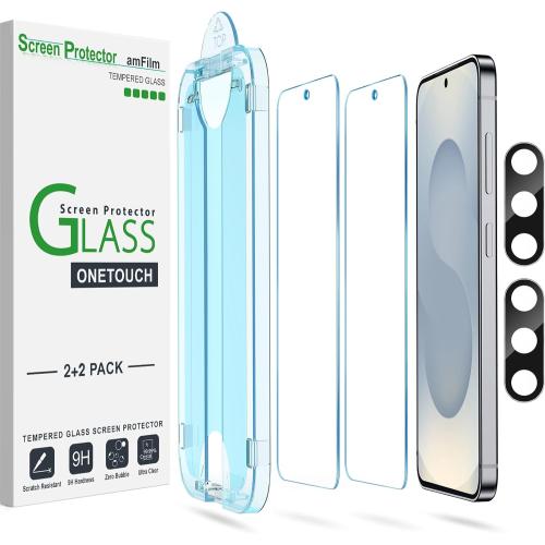 amFilm Auto-alignment OneTouch for Samsung Galaxy S25  Plus 6.7'' Screen Protector   Camera Lens Protector, Tempered Glass, 30 seconds Installation, Bubble Free, Case Friendly, Anti-Scratch [2 2 Pack] | Auto-alignment, OneTouch, 6.7'',