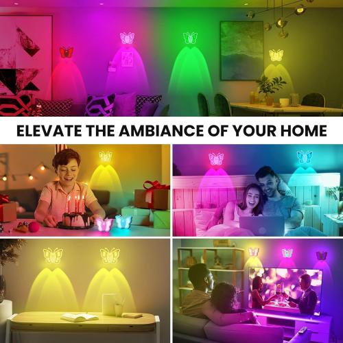 LOFTEK Rechargeable Motion Sensor Light, RGB Color Change& Dimmable Night Light, Cute Butterfly Light for Kid's Bedroom, Bathroom, Hallway, Tent & Stairs - Ideal Home Decor & Gift, Purple of 4