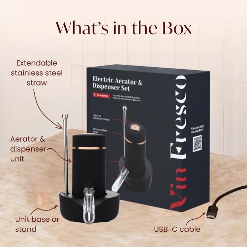 Electric Wine Dispenser - One Button Electric Wine Aerator and Pourer - Fits Most Bottles (Black & Rose Gold)