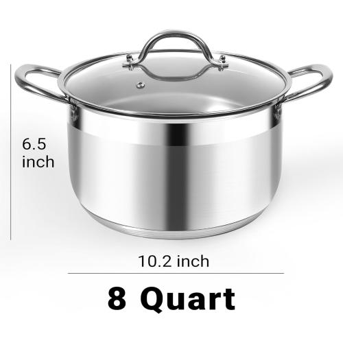 Kirecoo Stainless Steel Stock Pot - 8 Quart Heavy Duty Induction Cooking Pot with Visible Lid for Pasta, Soup, Spaghetti, Nonstick Thick Bottom Big Stockpot, Deep Cookware for Canning, Boiling, Simmer