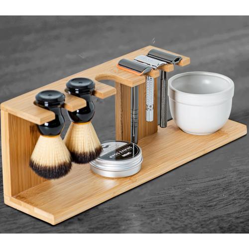 Bamboo Razor And Brush Stand With Shaving Bowl And Shaving Soap Elegant Shaving Brush Stand Premium Shaving Stand Safety Razor Shave Kit Mens Shaving Kit For Men
