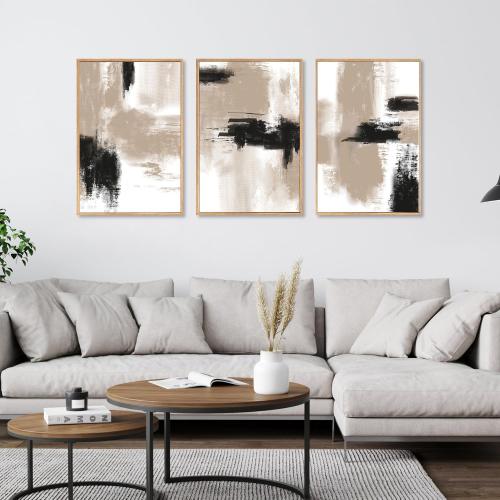 16x24x3 LHIUEM Large Abstract Framed Canvas Wall Art,Modern Black and Brown Artwork,Minimalist Color Block Shape Wall Decor,Neutral Beige Artwork for Living Room,Bedroom,Office-16''x24''x3