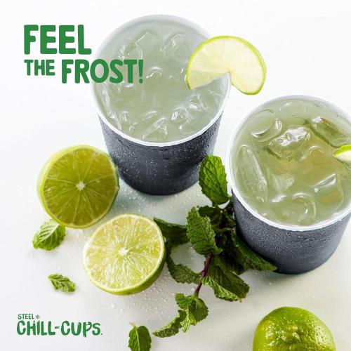 Steel Chill Cups 16 oz. Party Cups, Perfect for Cold Drinks, Sturdy & Durable, Disposable and 100% Recyclable, Made in USA, Gray, 12 Count