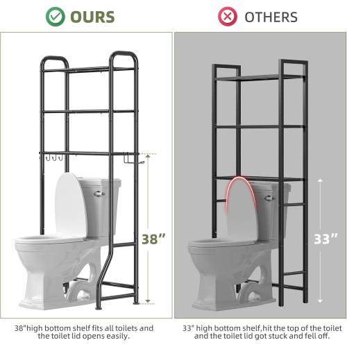 Simple Trending Over The Toilet Storage Rack, Metal 3 Tier Bathroom Organizer Shelf with Paper Holder and 3 Hooks, Freestanding Shelf Space Saver Above Toilet,Black‼️shelf covers not included may be missing hardware, small scratches‼️
