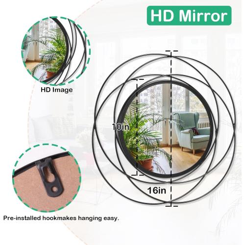 Black Circle Mirror Wall Decorative Metal Mirror Art Small Round Wall-Mounted Mirror Home Wall Decor for Bedroom Living Room Bathroom Entryway 16” x 16”