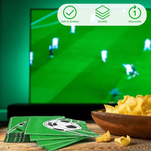 Aodaer 48 Pieces Soccer Paper Napkins Disposable Football Party Napkins Sports Ball Napkins Soccer Cocktail Dinner Napkin Set 13 x 13 Unfolded Football Tableware Napkins for Sports Party Supplies