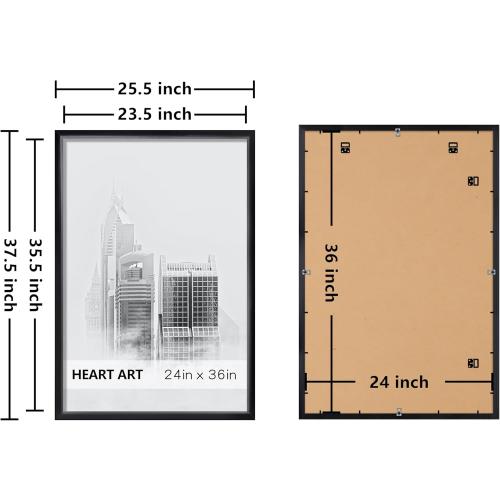 HEART ART 24 x 36 Poster Frame 4 Pack,24x36 Frame without Mat for Horizontal or Vertical Wall Mounting,Black