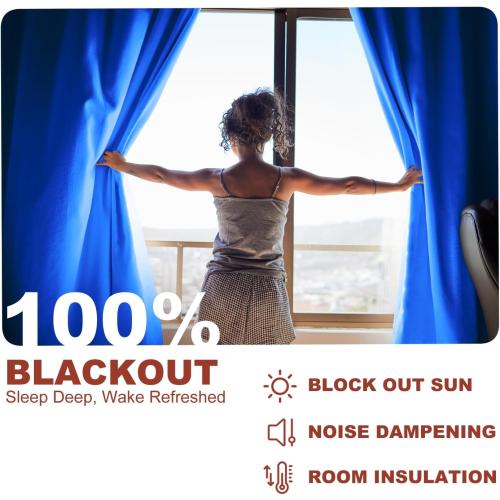 YHSF Blackout Curtains - Room Darkening Grommet Curtains for Bedroom, Living Room, Office and More - Solid Plain Design, Light Blocking, Elegant Home Décor - 52x84 Inches, Two Panel, Royal Blue