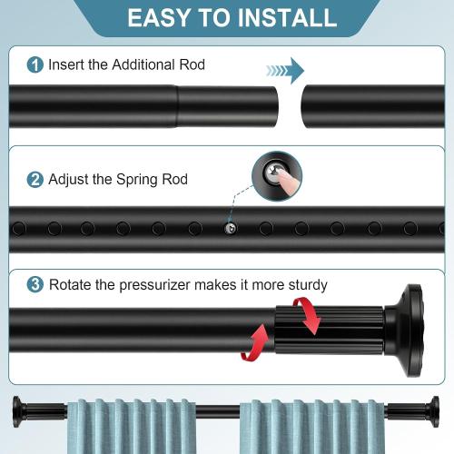 Tension Curtain Rod 51-168 In (4.25-14 Ft), Extra Long Tension Curtain Rod for Patio, Outdoor Curtain Rod No Drilling, Adjustable Spring Shower Rod for Bathroom Window Easy to Install No Rust, Black