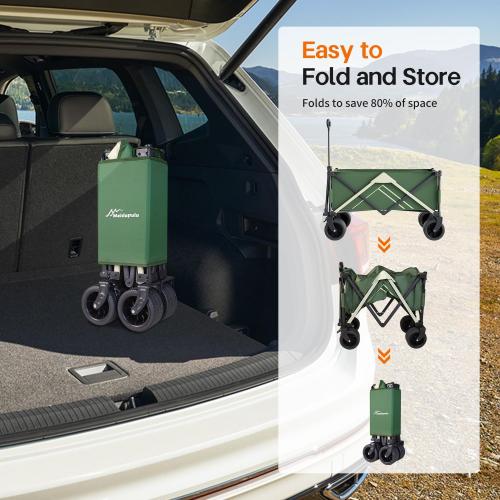 Wagons Carts Foldable, Wagon with Table Top,Beach Wagon with Big Wheels for Sand,Camping Sports Garden Beach Grocery（Green）