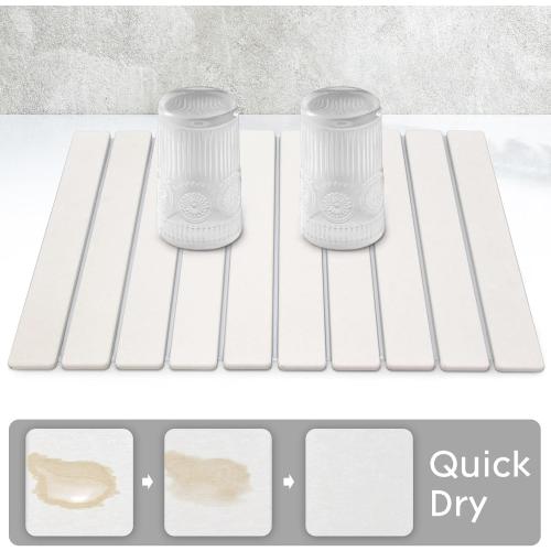 Large Stone Dish Drying Mats for Kitchen Counter, Quick Dry Collapsible Dish Drying Mat, Eco-Friendly Absorbent Foldable Diatomaceous Earth Mats for Dishes Bottles Cups, Match Any Countertop, 23×15