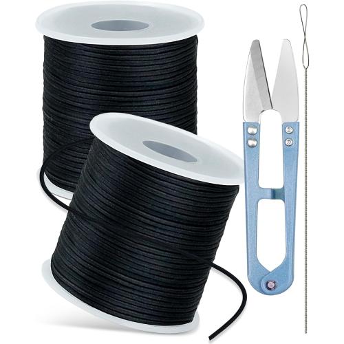 2 Rolls FIVEIZERO Black Elastic Bracelet String Total 330 Feet,1mm,1.2mm,1.5mm Elastic Cord for Beading Stretchy String with Beading Needle for Bracelets, Sewing, Necklace, Jewelry Making and Crafts