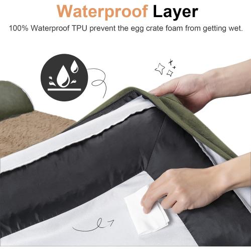 Medium Large Dog Bed Orthopedic Washable: Beds Bolster Medium Large Sized Dog Bed Egg Crate Foam Couch Sofa Waterproof with Removable Cover - Dark Green