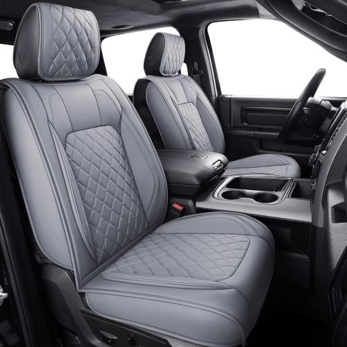 Aierxuan Dodge Ram Car Seat Covers Front Pair Waterproof Leather Custom Fit 2009-2026 1500/2500/3500 Crew Quad Regular Cab Truck Pickup Compatible with Airbag(2 PCS Front/Grey)