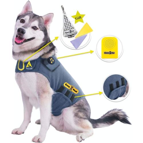CozyVest® Dog Anxiety Vest 3-in-1 Music & Aromatherapy Shirt, Relaxing Sound & Essential Oil Scent Jacket, Fireworks Thunder Separation & Thunderstorm Canine Stress Relief Coat (Gray, XL [65-110 Lbs])