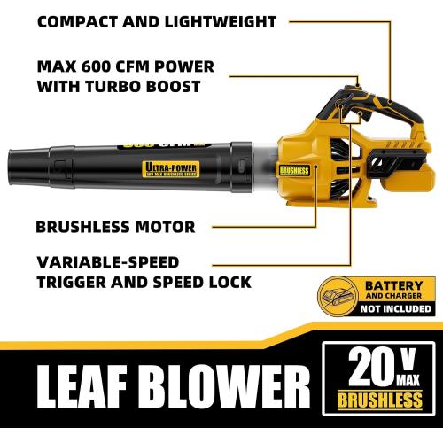 600 CFM Cordless Leaf Blower for Dewalt 20V Max Battery (Tool Only)