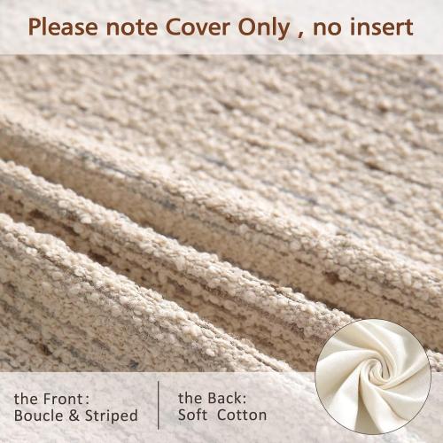 Textured Boucle Lumbar Pillow Covers 12x20 Neutral Striped Throw Pillows Soft Modern Farmhouse Pillow Cases, 1pc Decorative Accent Rectangle Couch Cushion Cover for Bed Sofa, Cream Brulee