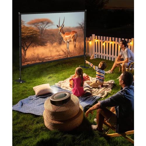 Outdoor-Projector-Screen-with-Stand - 120 inch Portable Projector Screen Indoor Outdoor Projector Screens 16:9 4K HD Lightweight Movie Screen with Carry Bag for Backyard Movie Night