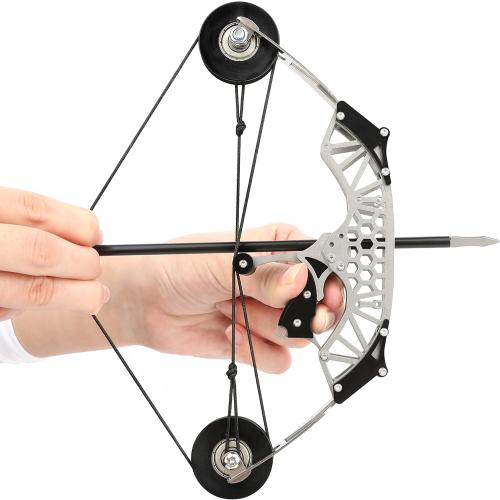 Compound Bow Set Indoor Archery Recreational Gift Stainless Steel Rustproof 11.7 Lbs Draw Air Release Safety Includes 4/12 Arrows Target Paper 22cm Portable (Silver)