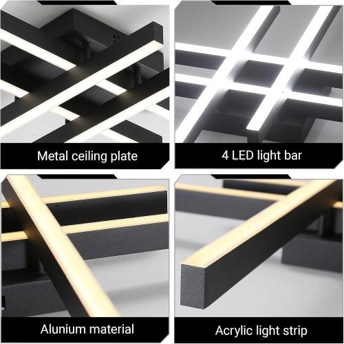 Semi Flush Mount Modern Light Fixture,35.4 Modern LED Ceiling Lights Fixture,for Hallway,Entrance,Cafe,Living Room,Bedroom,Corridor,Porch,Passage Light Fixtures (Black (4-Lights))