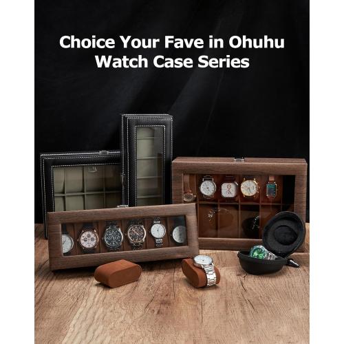 Ohuhu Watch Cases for Men Watch Box 6-Slot PU Leather Real Glass Lid Jewelry Organizer Storage Soft Velvet Watch Holder Display Case for Women Birthday Fathers Day Valentine's Day Gifts
