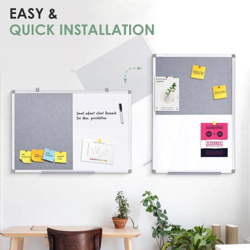Combination Magnetic Whiteboard & Fabric Board,Dry Erase Board Bulletin Board 36x24inches Combo Vision Board for Wall,Home,School,Office