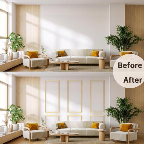 DODOKIE Peel and Stick Wall Molding Kit of 3pcs, Pre Cut Wall Wainscoting Panels for Interior Wall Décor Living Room Decoration, Self-Adhesive Waterproof Paintable Ready to Assemble Gold（24 * 78 in）