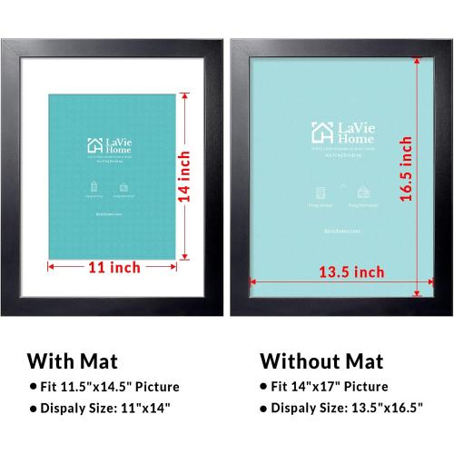 LaVie Home 14 x 18 Poster Frame Black, Display Pictures 11x14 with Mat or 14x17 Without Mat, Stable and Sturdy Picture Frame and Polished Plexiglass, Horizontal and Vertical Format of The Wall