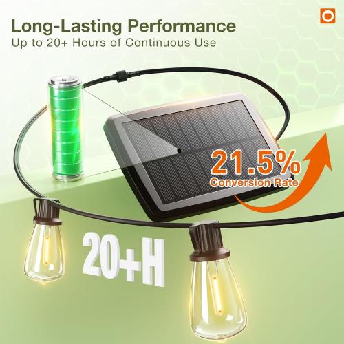 addlon Size  54(48 6) FT Solar String Lights Waterproof,Patio Lights Solar Powered with Remote & USB Port 15 1 LED Shatterproof Bulbs 3 Light Modes, Dimmable Solar Light for Camping Backyard Garden
