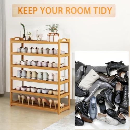 Size30.31 x 9.05 x 24.60  6-Tier Wooden Shoe Rack Organizer, Large Storage Shelf for 24-28 Pairs, Natural Bamboo Color ((30.31 x 9.05 x 24.60)) (6-Tier)