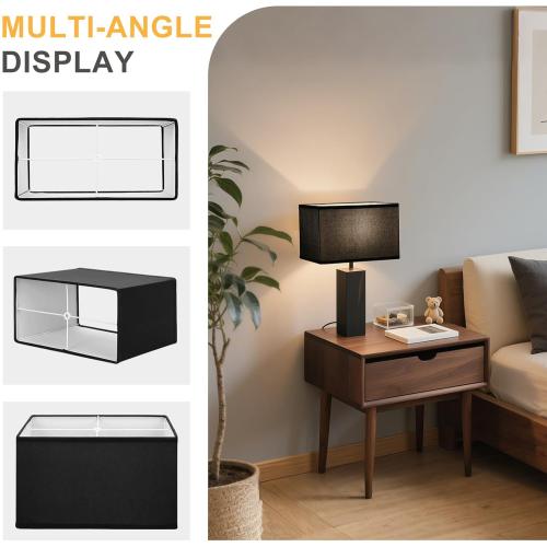 Black Lamp Shades Set of 2, Large Rectangle Lampshades Replacement, 16L x 8W x 10H, Fabric Lamp Shade for Table Lamps Floor Lamps, Spider, Harp Holders Included, Easy Assembly Required