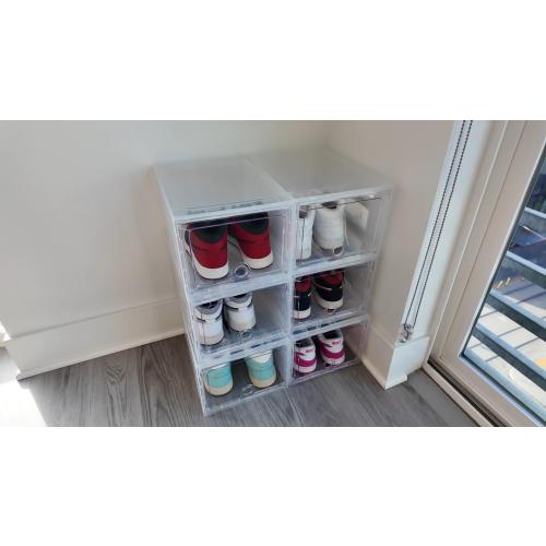 ARSTPEOE 6-Pack Clear Shoe Storage Boxes Magnetic Stackable | Upgraded Harder Material, Stackable Space-saving, Fits Sneakers & Boots, Clear Magnetic Front Door