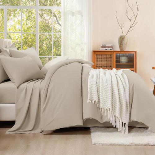 Litanika Comforter California King Size Set Oatmeal - Bed in a Bag California King Bedding Comforter Set, Plain Lightweight Bed Set with Comforter, Sheets, Pillowcases & Shams