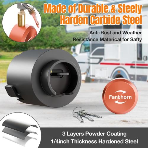Black Heavy Duty Trailer Hitch Locks Fits 2 and 2-5/16 Couplers, Upgraded Anti Theft Trailer Tongue Lock Secure with Coupler and Safety Chain, Steel Trailer Lock for RV Camper Trailer Truck Pickup Boats