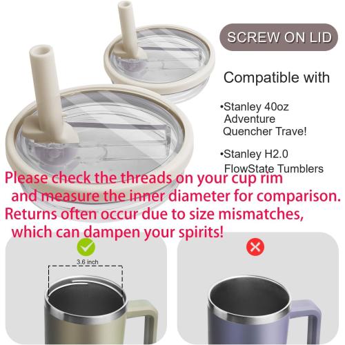 2 Pack Leak Proof Flip Straw Lid Replacement for Stanley Quencher H2.0 40 oz, Detachable Straw Spillproof, 3.6” Exact Fit, Dishwasher Safe For Stanley Cup Accessories