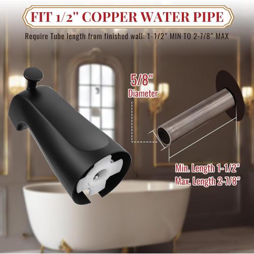 Tub Spout with Lift Rod Diverter for 1/2 Copper Pipe, Matte Black, 1