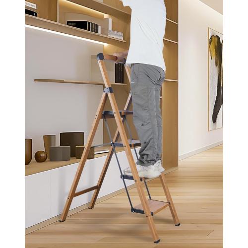 Step Ladders Folding 3-Step Woodgrain Finish Aluminum Foldable Step Stool,Anti-Slip Portable Sturdy for Home & Kitchen Office 330 lbs