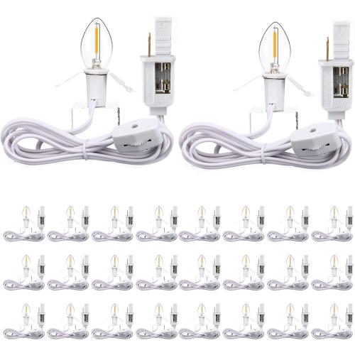 Enhon 26 Pack Christmas Village Light Cord Bulk, Each 6 ft Blow Mold Light Cords with C7 LED Bulb and On/Off Switch, Holiday Village Accessories for Xmas Ceramic Tree and Craft Projects Decor