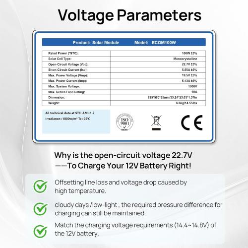 ECO-WORTHY 2pcs 100 Watt Solar Panels Monocrystalline Solar Panel for 12V/24V Battery RV Marine Boat and Other Off-Grid Applications, 2-Pack 100W