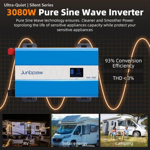 3080W Pure Sine Wave Power Inverter - 30dB Ultra Quiet, 6000W Surge, Game-Changing Design | 12V to 120V AC Converter for Home, RV, Camping, Off-Grid & Outdoor Adventures